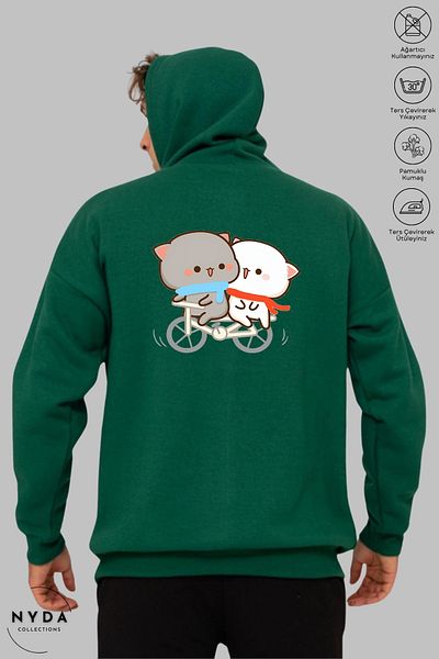 Nyda Collections Unisex μακρυμάνικο φούτερ - Bubu Dudu Bicycle printed, φούτερ με κουκούλα, βαμβακερό oversize