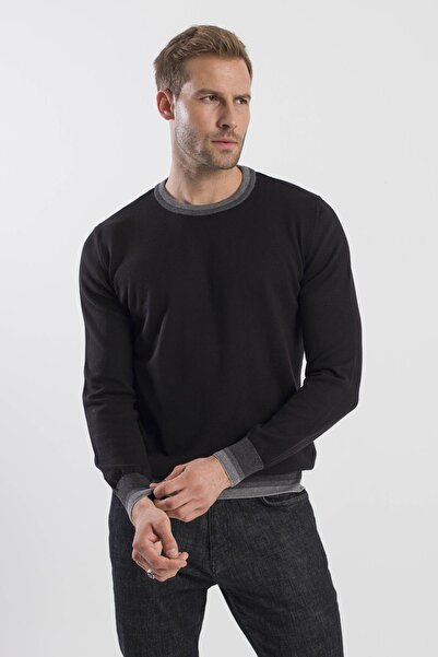 Jakamen Black Slim Fit Crew Neck Knitwear Sweater