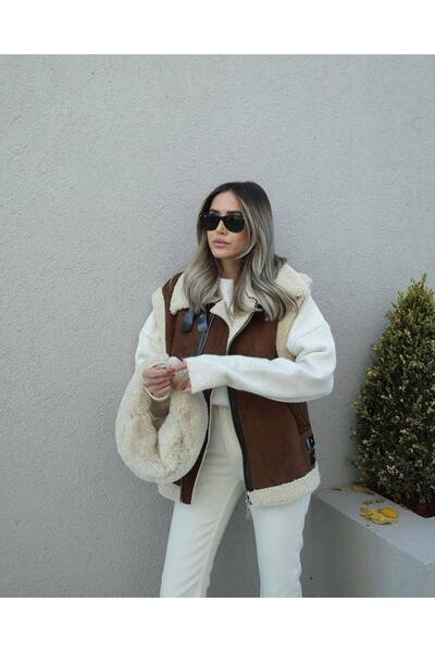 Moda Mix Avcılar Γυναικείο γούνινο σουέντ δερμάτινο γιλέκο