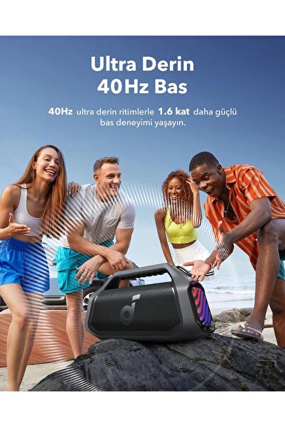 Anker Soundcore Boom 2 Plus Taşınabilir Bluetooth Hoparlör, IPX7, 20 Saat Çalma Süresi, Siyah - A3134