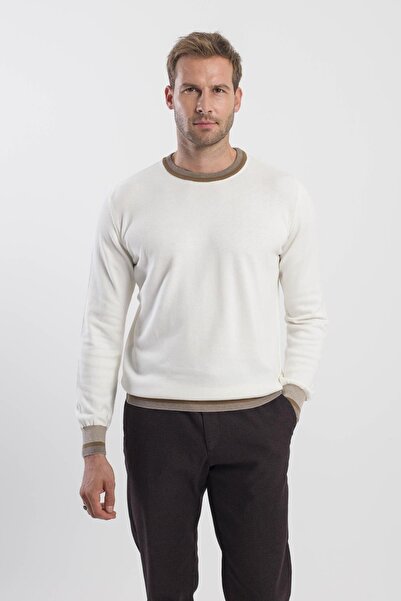 Jakamen Ecru Slim Fit bicycle collar knit sweater