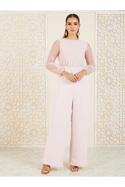 Styli Organza Sleeves Wide Leg Jumpsuit