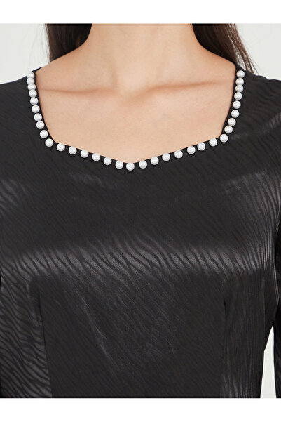 Styli Faux Pearl Detail Wide Leg Satin Jacquard Jumpsuit