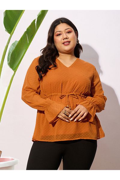Sassafras By Styli Plus  Dobby Top with Tie-Up Detail