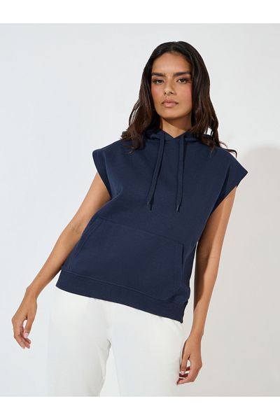 Styli Regular Fit Sleeveless Hoodie with Dropped Shoulder
