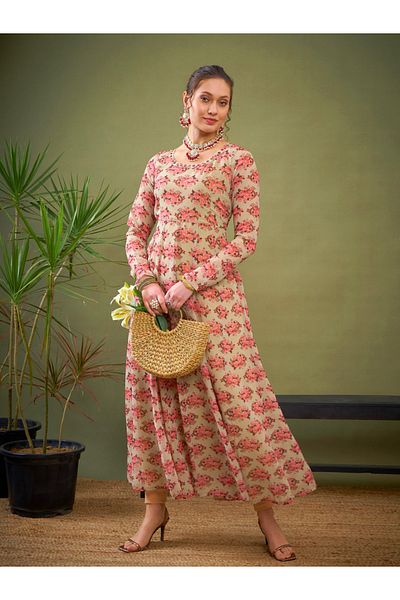 Sassafras By Styli Floral Print A-Line Maxi Kurta