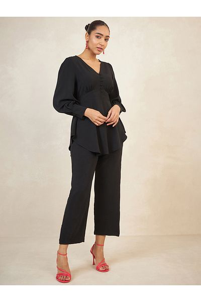 Femmella By Styli قميص وبنطلون سادة طويل بحاشية منحنية