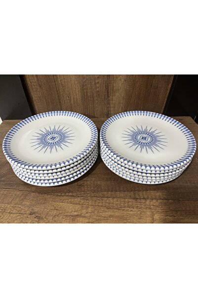 Hazal Güral Porcelain Di̇gibone 19 cm Blue and White 12-Pack Cake Plate
