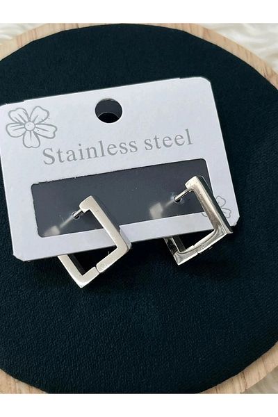 YASİN TOPÇU Steel Silver Square Earrings