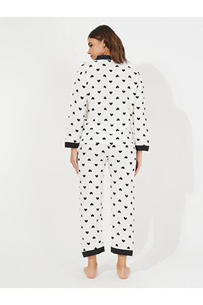 Take Two By Styli Heart Print Button Detail Shirt & Pyjama Set