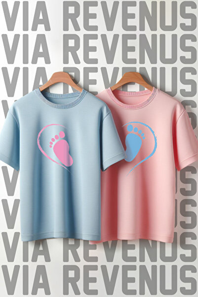 Vordevia Unisex Gender Party Μαμά & Μπαμπάς Συνδυασμός Μπλε Ροζ Μπλουζάκι