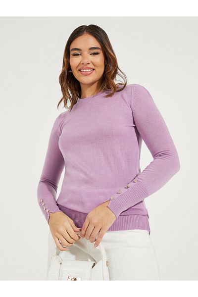 Styli Düğmeli Manşet Detaylı Slim Fit Yuvarlak Yaka Kazak