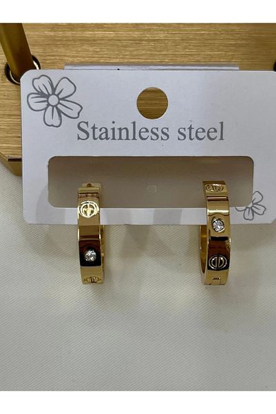 YASİN TOPÇU Steel Gold Earrings