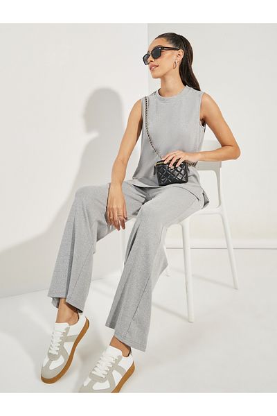 Styli Sleeveless Rib Knit Top & Wide Leg Joggers Co-Ords