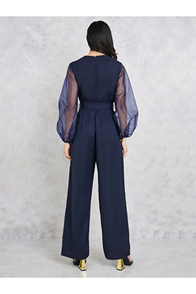 Styli Organza Sleeves Belted Wide Leg Jumpsuit