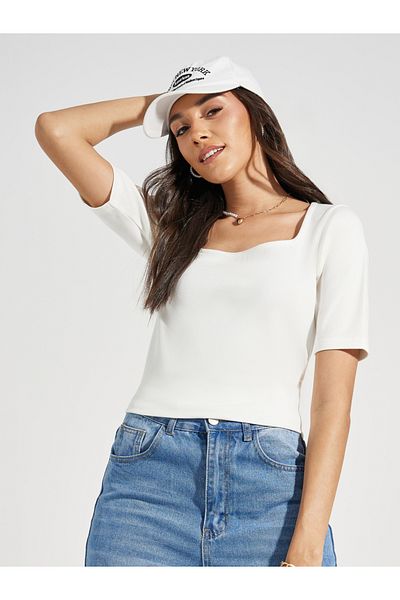 Styli Cotton Square Neck Knit Top