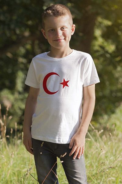 e-çocuk Tricou cu mânecă scurtă imprimat cu steagul turcesc pentru copii, unisex