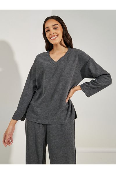 Styli Oversized Waffle Knit Top & Wide Leg Lounge Set