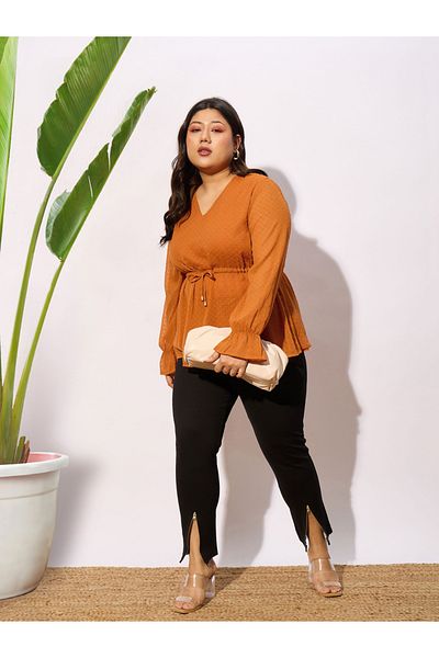Sassafras By Styli Plus  Dobby Top with Tie-Up Detail