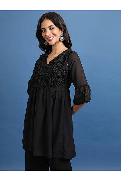 Ketch By Styli Floral Embroidered Sequin Detail A-Line Kurti