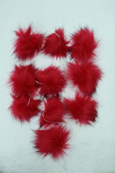 sç Saraçoğlu Çanta Red Plush Pompom Scarf Beanie Bag - 7cm Diameter, Pack of 10 with String