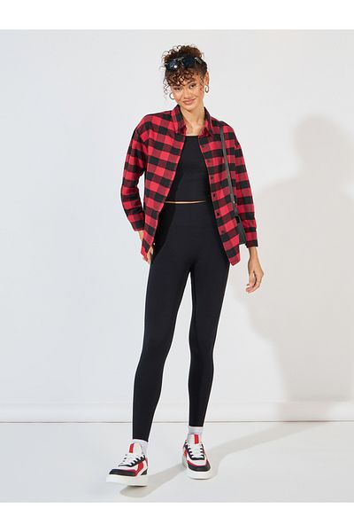 Styli Oversized Flannel Longline Shirt