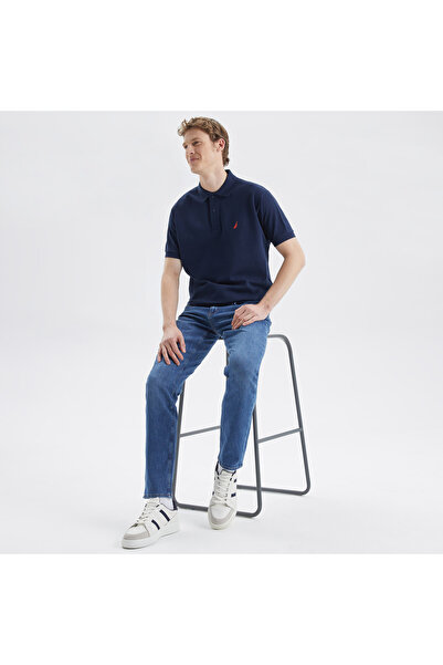 Men's Navy Blue Classic Fit Short Sleeve Polo Neck T-Shirt