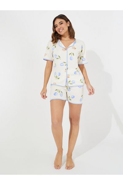 Take Two By Styli Floral Bunny Print Shirt & Shorts Set