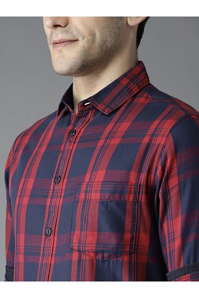 Dennis Lingo By Styli Plaid Checked Slim Fit Shirt with Roll Up Sleeves