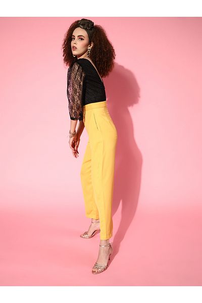 Sassafras By Styli Lace Detail V Neck Back Contrast Jumpsuit