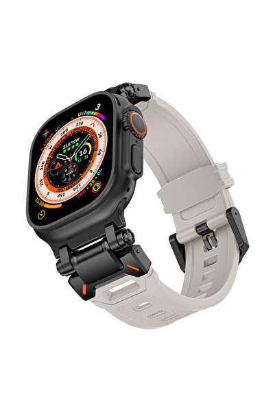 UnDePlus Apple Watch 44/45/46/49mm Titanyum Metal Bağlantı Kitli Silikon Kordon 101 2/3/4/5/6/se/7/8/9/10/11/