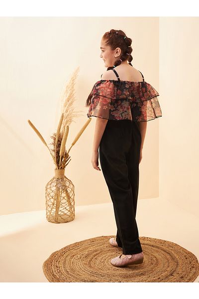 Styli Floral Organza Layer Straight Leg Jumpsuit