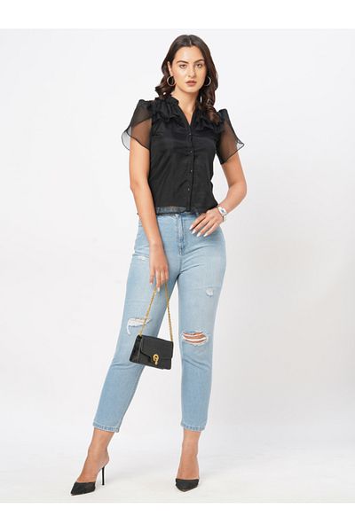 Mish By Styli Button Front Ruffled Top