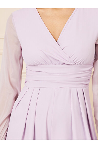 Styli Organza Sleeves Pleated Detail Wide Leg Tailored Jumpsuit