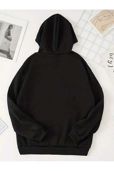 HEAVEN WEAR Hanorac negru cu glugă cu imprimeu schelet personalizat