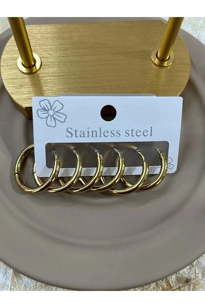 YASİN TOPÇU Steel Gold Gold Color 5-Piece Hoop Earrings