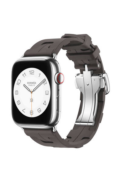 UnDePlus Apple Watch 44/45/46/49mm Katlanabilir Tokalı Hermes Kilim Silikon Kordon 94 2/3/4/5/6/se/7/8/9/10/1