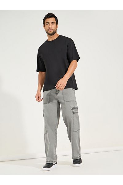 Styli Wide Leg Panelled Cargo Jeans