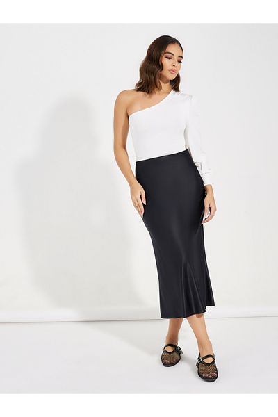 Styli Solid One Shoulder Sleeves Bodysuit