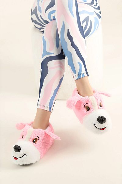 Melek Tuna Unisex Black Dog Animal Slippers Home Shoes, Γυναικείες μπότες για το σπίτι