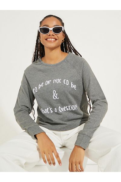 Styli Regular Fit Acid Wash Text Print Sweatshirt