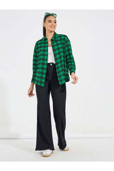 Styli Oversized Flannel Longline Shirt
