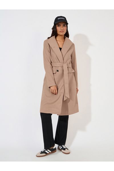 Styli Regular Fit Double Breasted Belted Wool Like Coat