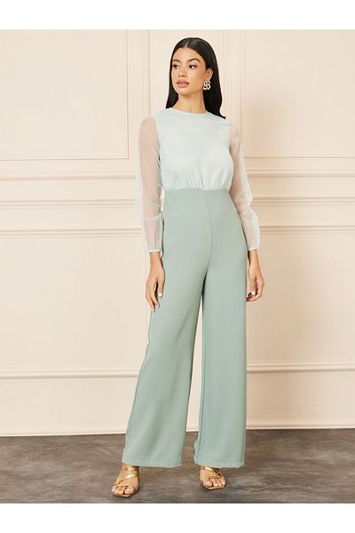 Styli Organza Sleeves Wide Leg Jumpsuit