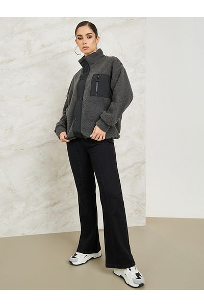 Styli Regular Fit Fleece Jacket With Zip Pocket