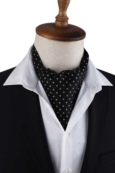 Kravatkolik Black Small Pattern Italian Silk Men's Ascot K618