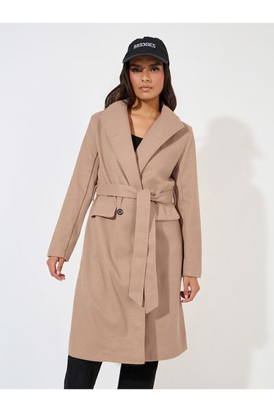 Styli Regular Fit Double Breasted Belted Wool Like Coat