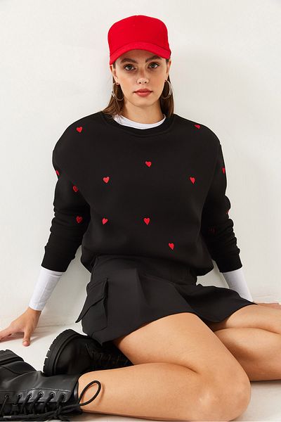 Bianco Lucci Damen-Sweatshirt mit Herz-Stickerei MBHS016 60601016