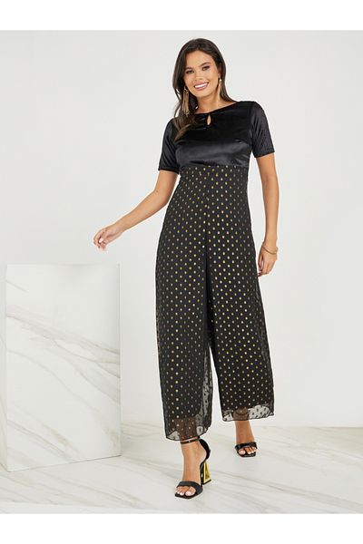 Styli Wide Leg Jumpsuit With Foil Print