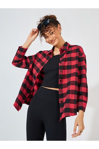 Styli Oversized Flannel Longline Shirt